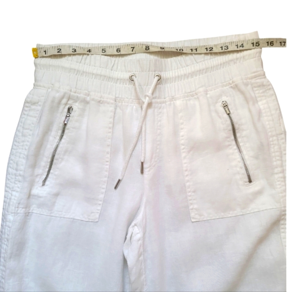 Athleta Cabo 100% Linen Wide Leg Pant White Activewear Elastic Tie Waist Size 8 - Picture 16 of 17